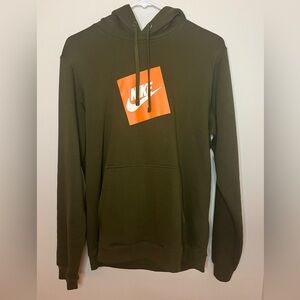Nike Olive Green Hoodie with Orange Logo